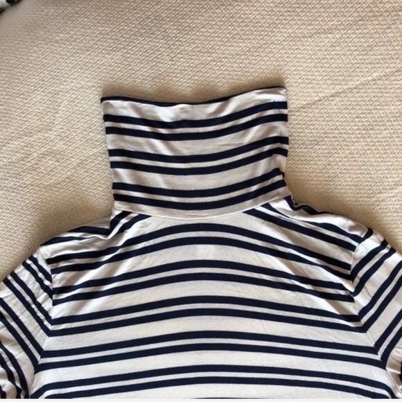 Navy Blue & White Striped Turtle Neck Long Sleeve - Picture 5 of 8